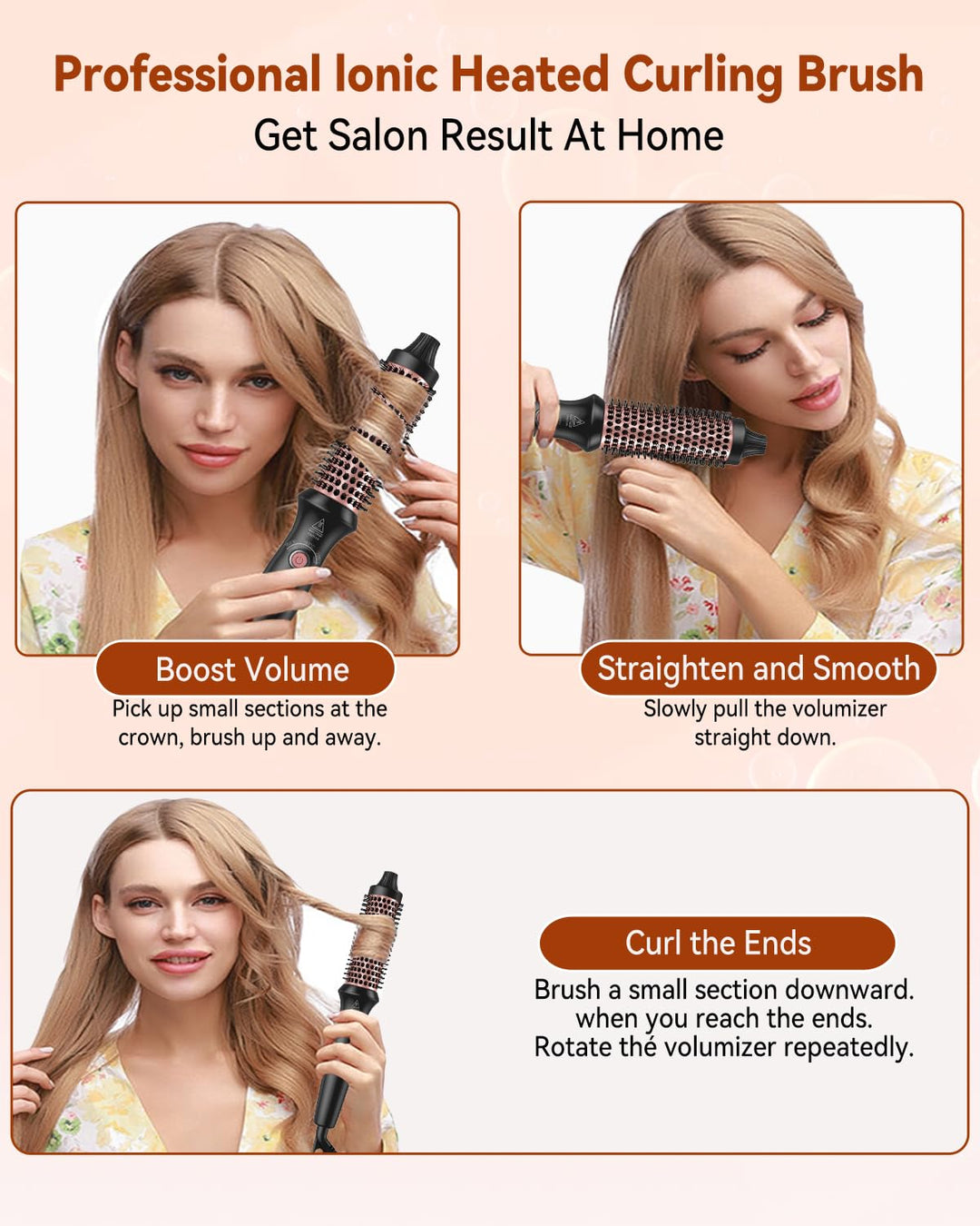 Thermal Brush 3 in 1, Thermobürste Wärmebürste 32mm, UKLISS Rundbürste Kompakt, Lockenbürste Double