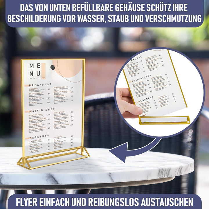 Goldener doppelseitiger Bilderrahmen - 6er-Pack - A4 Acryl Gold Tischkartenhalter, Aufsteller im Sta