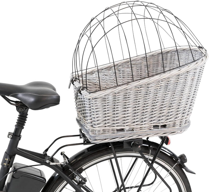 Fahrradkorb m. Gitter f. Gepäckträger, Weide/Metall, 35 × 49 × 55 cm, grau, grau