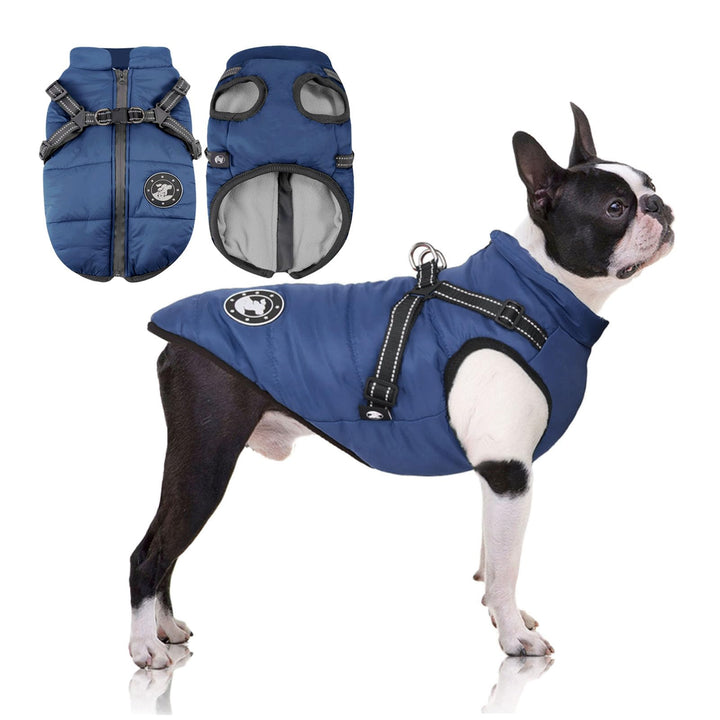 LUOWAN Hundemantel Wasserdicht, Hundemantel Französische Bulldogge, Warme Weste mit Hundegeschirr, V