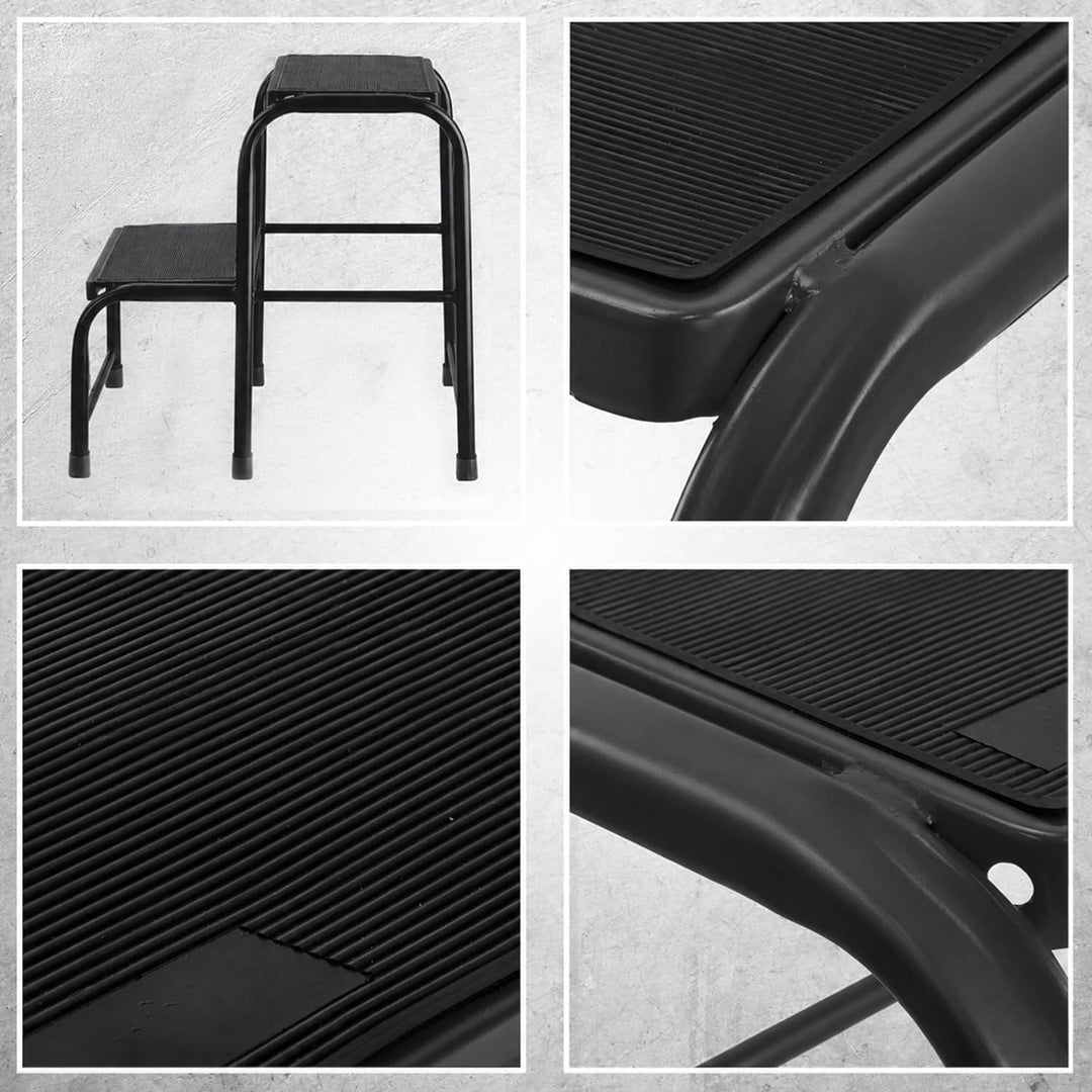 KADAX Tritthocker 2-stufig aus Aluminium, rutschfeste Stufen, stabil bis 150 kg, Klapptritt/Haushalt