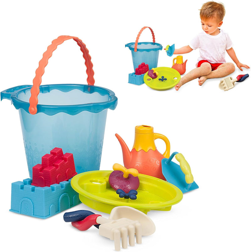 B. toys Sandspielzeug 9 Teile mit Eimer gross – Sandkasten Spielzeug, Strand, Spielplatz mit Schaufe
