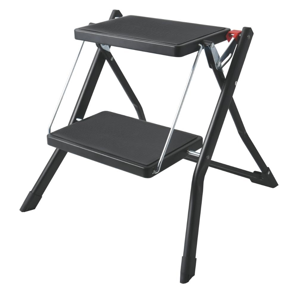 MSV Tritthocker mit 2 Stufen, klappbar & rutschfest, leicht, Stahl, max. 150 kg, Mattes Schwarz, Noi
