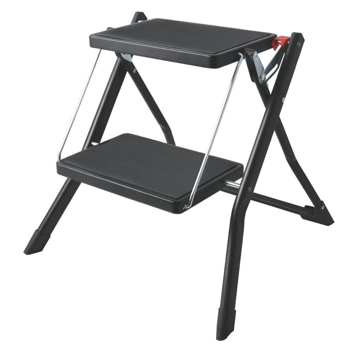 MSV Tritthocker mit 2 Stufen, klappbar & rutschfest, leicht, Stahl, max. 150 kg, Mattes Schwarz, Noi