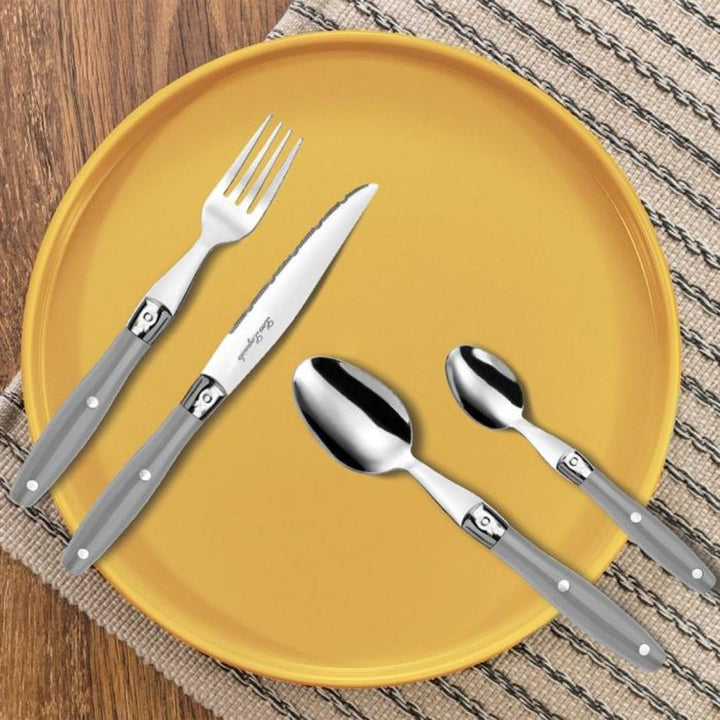 Lou Laguiole Steakbesteck | Steakmesser Set 24-teilig | Besteck für 6 Personen | Dunkelgrau | Wellen