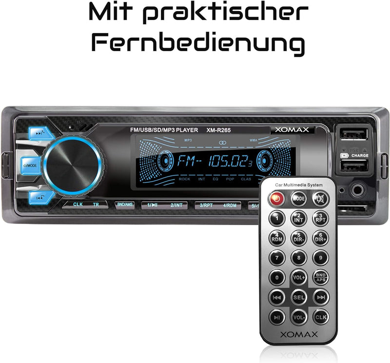 XOMAX XM-R265 Autoradio mit Bluetooth Freisprecheinrichtung I Smartphone Ladefunktion über 2. USB An