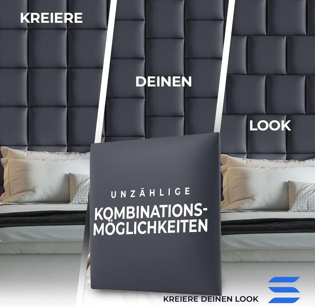softwalls Wandkissen Leder mit 50mm Polsterung - Bett Kopfteil Wandpolster - Wandverkleidung - Wandp