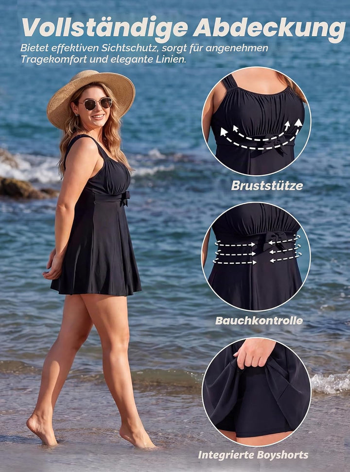 Wantdo Damen Badeanzüge Sommer Bauchweg Tankini Bademode mit Bügel Badekleid Einteiler Schlanke Stra