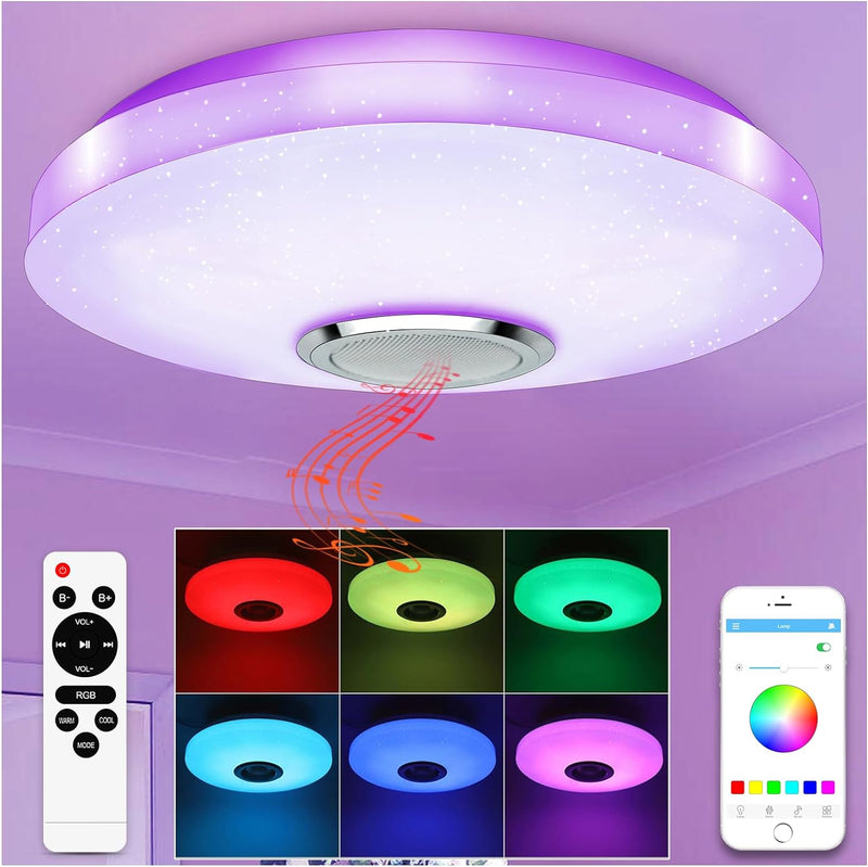 RGB LED Deckenleuchte 36W Deckenlampe Dimmbar mit Bluetooth Lautsprecher Partylicht Farbwechsel Lamp