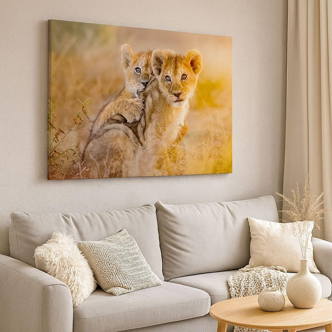 Bilder auf Leinwand 100x70cm Leinwandbild mit Rahmen Löwe Natur Tier Gross Wanddeko Bild Schlafzimme