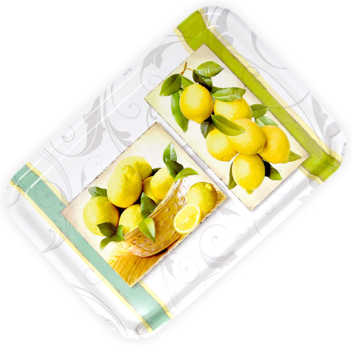 Lashuma Kunststoff Tablett zum Servieren, Format: 45x31 cm, Design: Zitrusbaum, Stapelbares Melamint