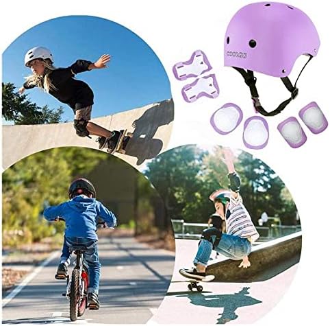 Skateboard Helm Kinder, COOLGOEU 7 in 1 Protektorenset Kinder mit Knieschoner, Ellenbogenschoner und