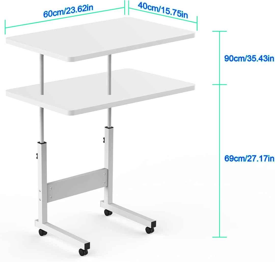 PIPIPOXER 60x40cm Laptoptisch höhenverstellbarer Schreibtisch mit drehbarer Rollen 60x40cm Computert