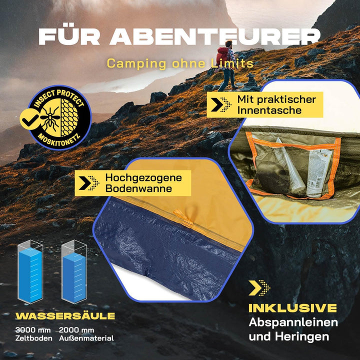 Lumaland Camping Zelt | Leichtes Pop Up Wurfzelt | 2-4 Personen Kuppelzelt | Trekking &amp; Festival Igl