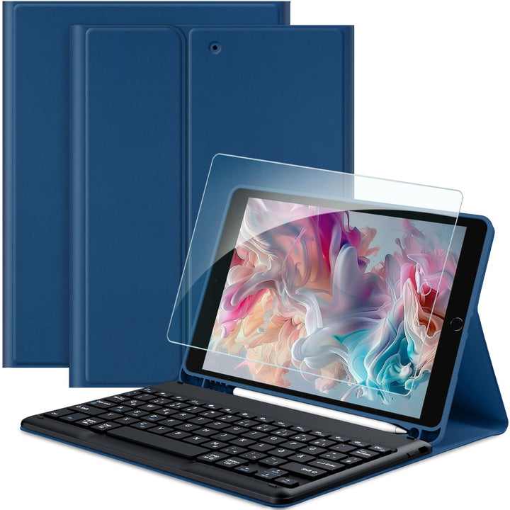 EasyAcc Tastatur Hülle Kompatibel mit iPad 10.2 Zoll 9. / 8. und 7 Generation mit Schutzfolie, [QWER