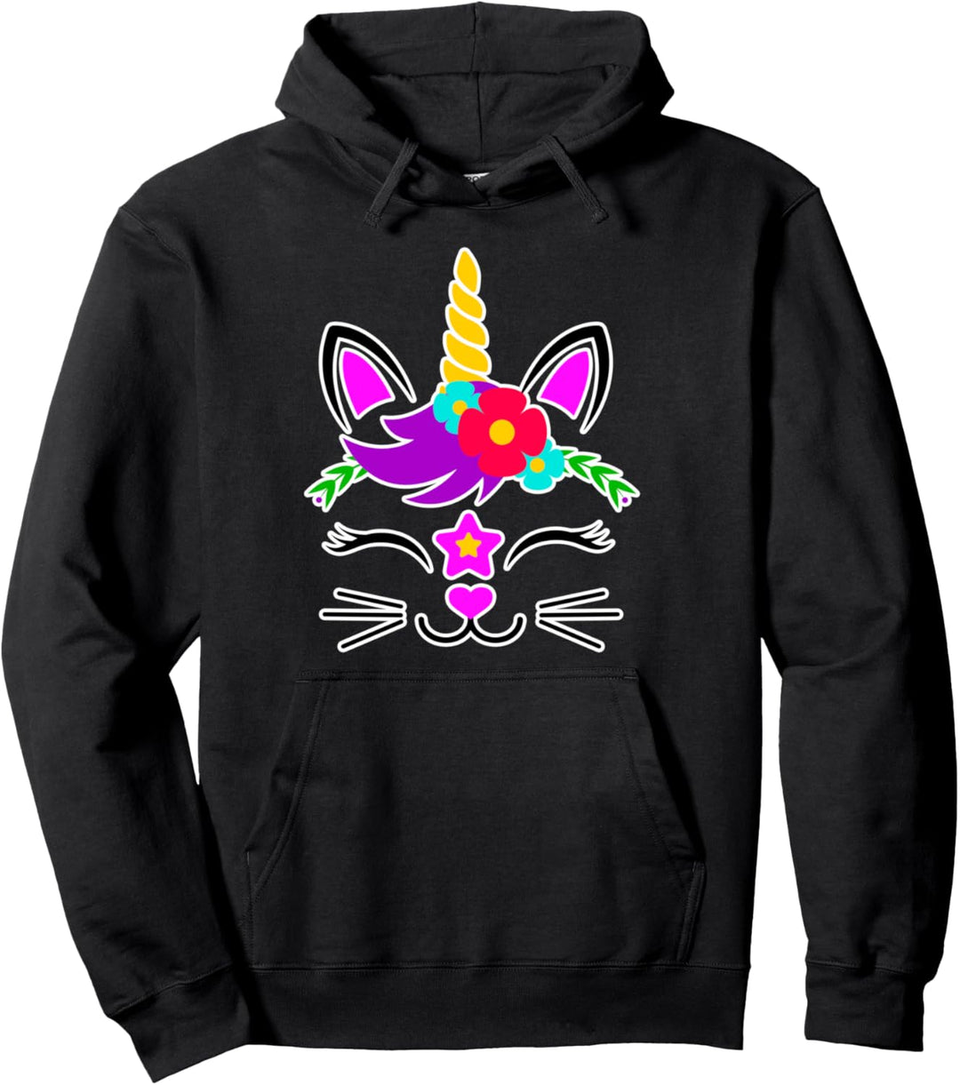 Kitty Unicorn Caticorn Face Kitten Hoodie | Cat Girls Gifts Pullover Hoodie