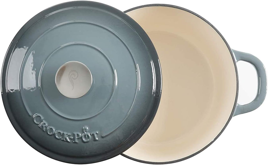 Crock Pot Artisan Schmortopf, emailliertes Gusseisen, rund, 5 Quart, Schiefergrau Dutch Oven – rund
