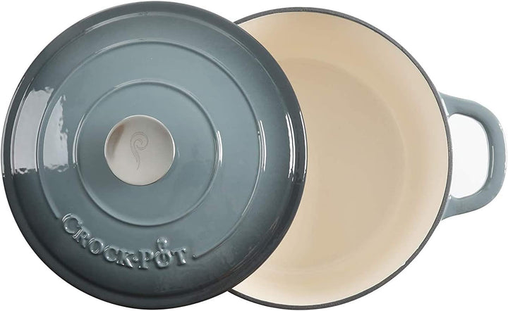 Crock Pot Artisan Schmortopf, emailliertes Gusseisen, rund, 5 Quart, Schiefergrau Dutch Oven – rund