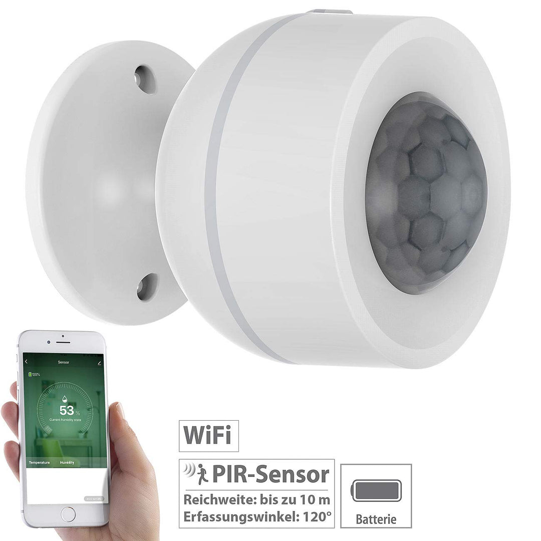 Luminea Home Control Temperatursensor WLAN: 3in1-WLAN-PIR-Bewegungsmelder, Temperatur- & Luftfeuchti