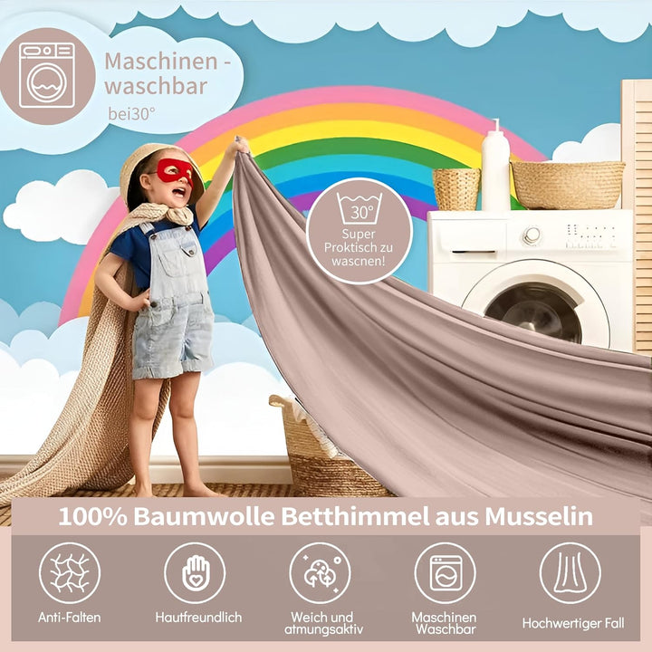 Hausbett Himmel Deko Set, Betthimmel Hausbett aus Musselin - 2 Betthimmel & 1 Wimpelkette, für Junge