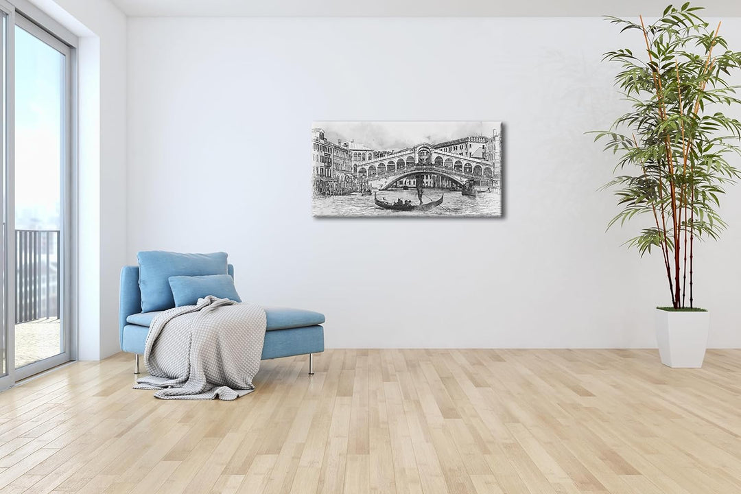 Venedig und seine traumhaften Gondelfahrten Panorama 120x60 cm Effekt: Schwarz/Weiss als Leinwandbil