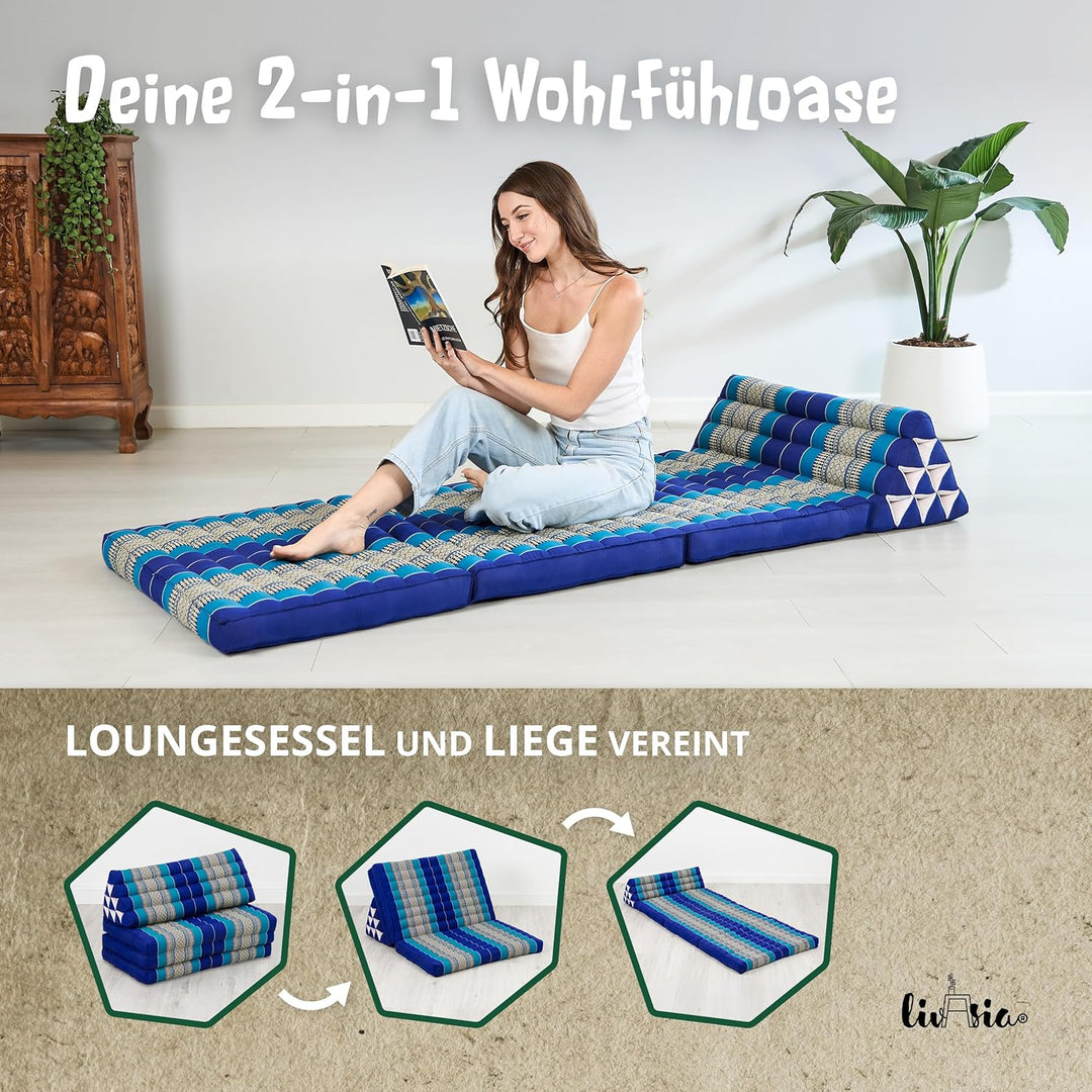 livasia Thaikissen 3 Auflagen für Paare XXL - 190x80x8cm - Dreieckskissen Klappmatratze, extrabreit