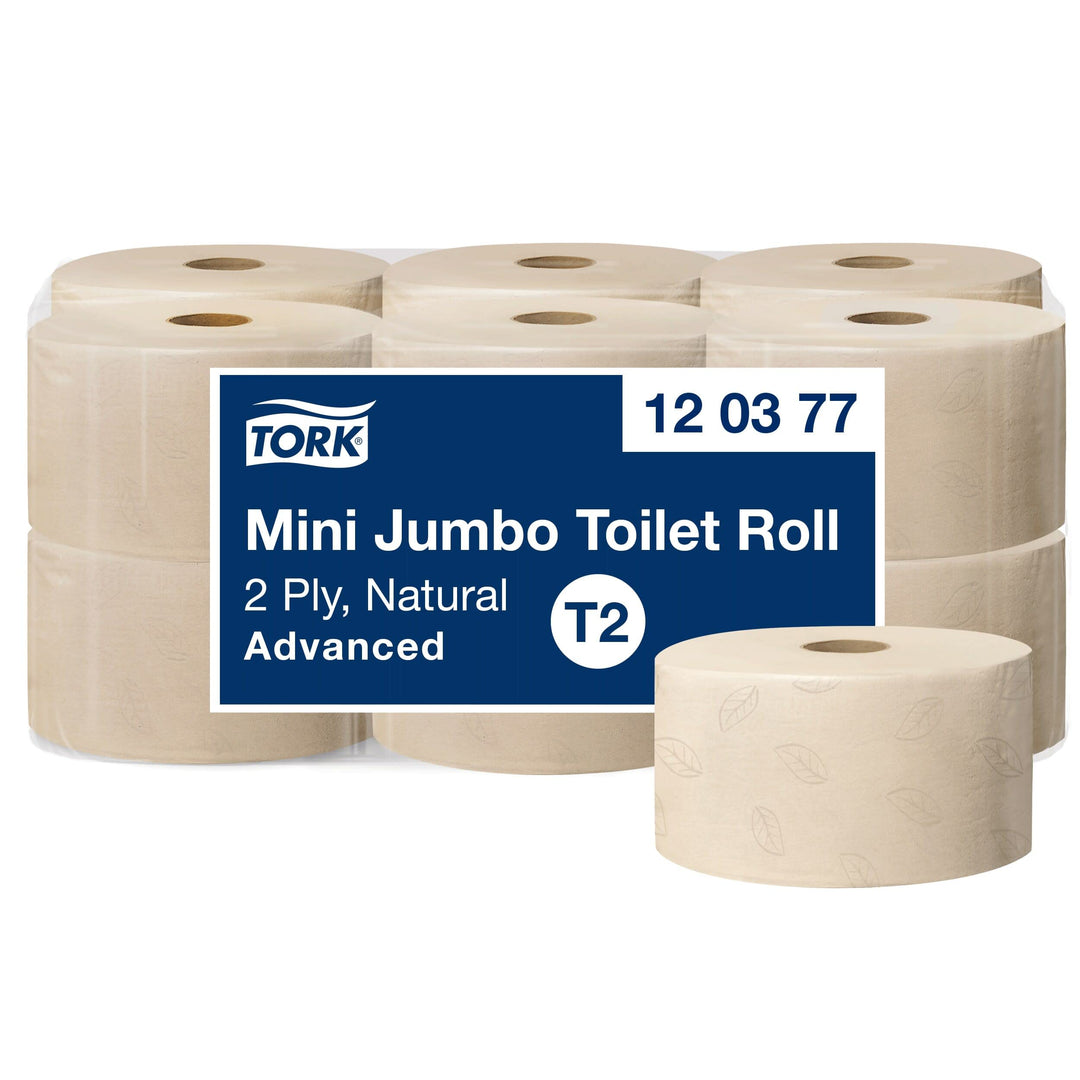 Tork Mini Jumbo Toilettenpapier Natur T2, Advanced-Qualität, 2-lagig, 12 × 170 m, 120377
