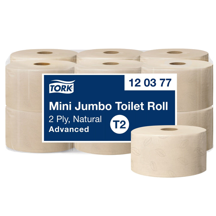 Tork Mini Jumbo Toilettenpapier Natur T2, Advanced-Qualität, 2-lagig, 12 × 170 m, 120377