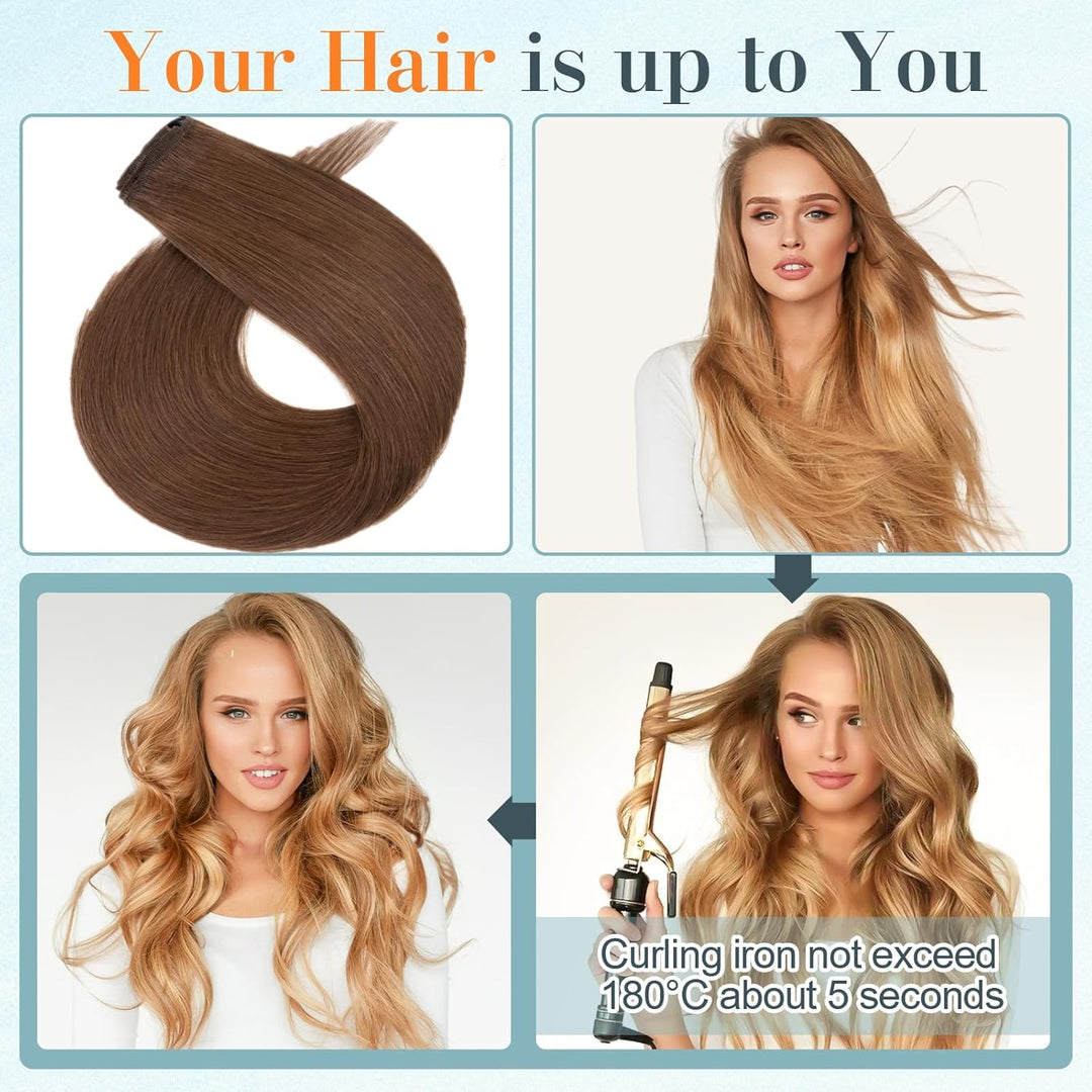 Benehair Clip in Extensions Echthaar, 8 Stück 100% Echtes Haar Extension 70g, Schokoladen Braun Haar