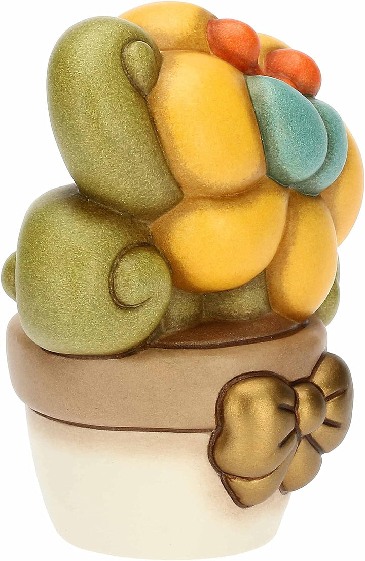 THUN, Vase aus Keramik, handverziert, mit gelbem Setzling, mittelgrosser Version, Linie Blumen und M