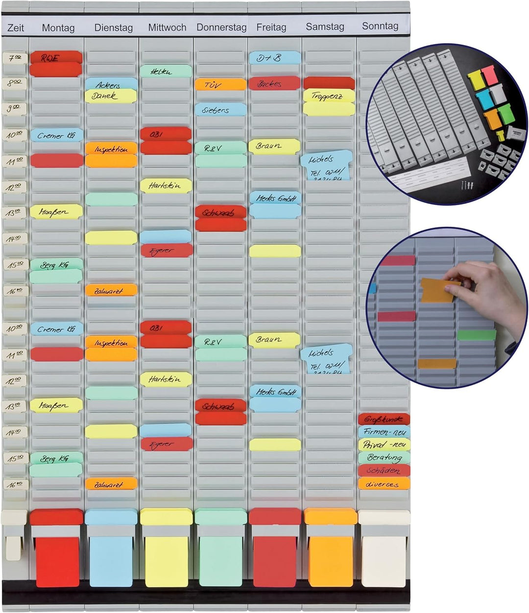 FRANKEN T-Kartentafel 7-Tage Wochenplaner, 47,4 x 78 cm, 7 Träger + 1 Index, 35 Schlitze, PV-SET3 7