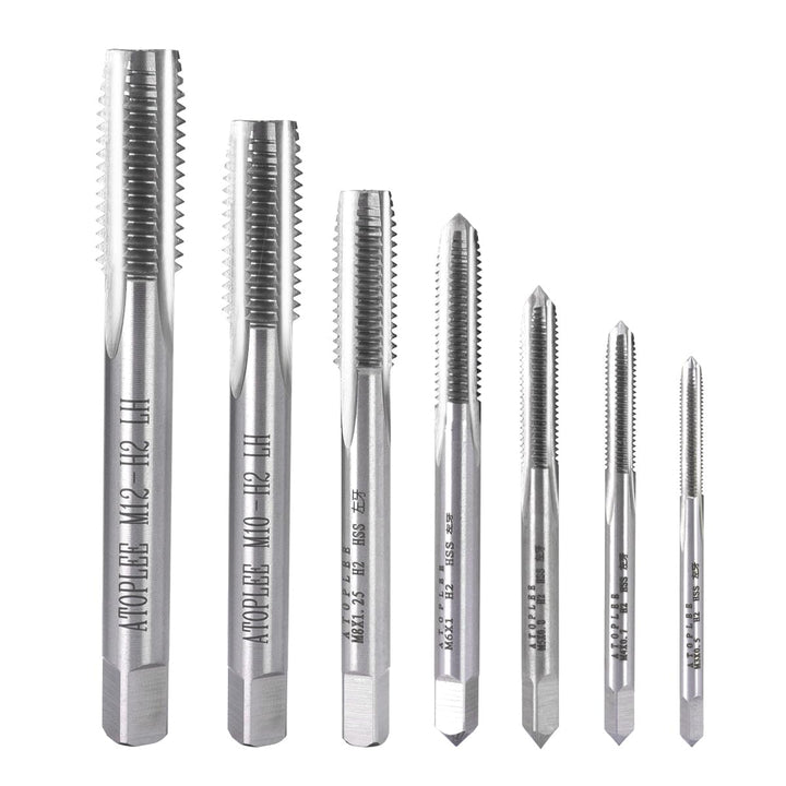 ATOPLEE 7 Stück HSS 6542 Metrischer Linksgewinde Gewindebohrer Satz, M3 M4 M5 M6 M8 M10 M12 M3-M12,7