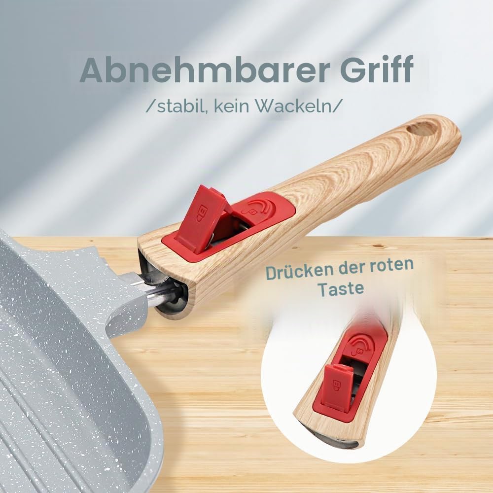 Grillpfanne mit Deckel 26 x 24 cm, Antihaft Keramikbeschichtung, Grill Pfanne mit Abnehmbarer Griff