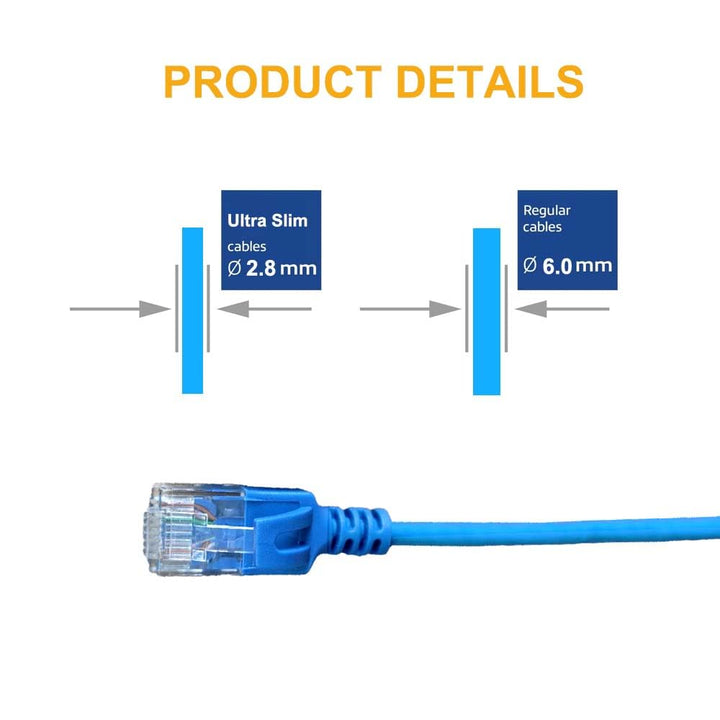 Elfcam® - 25m Ethernet Kabel Cat 6A Ultra Slim 10Gbps 32AWG UTP OD2,8mm 500MHz, 10Gb Thin RJ45 Cat 6