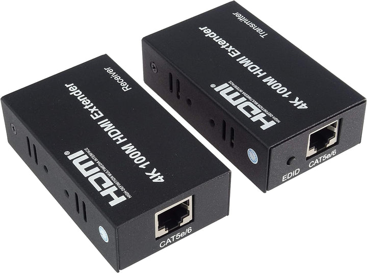 PremiumCord 4K HDMI Extender auf 100m über EIN Cat5e/Cat6 Kabel, Metallgehäuse, LED Status, Kompatib
