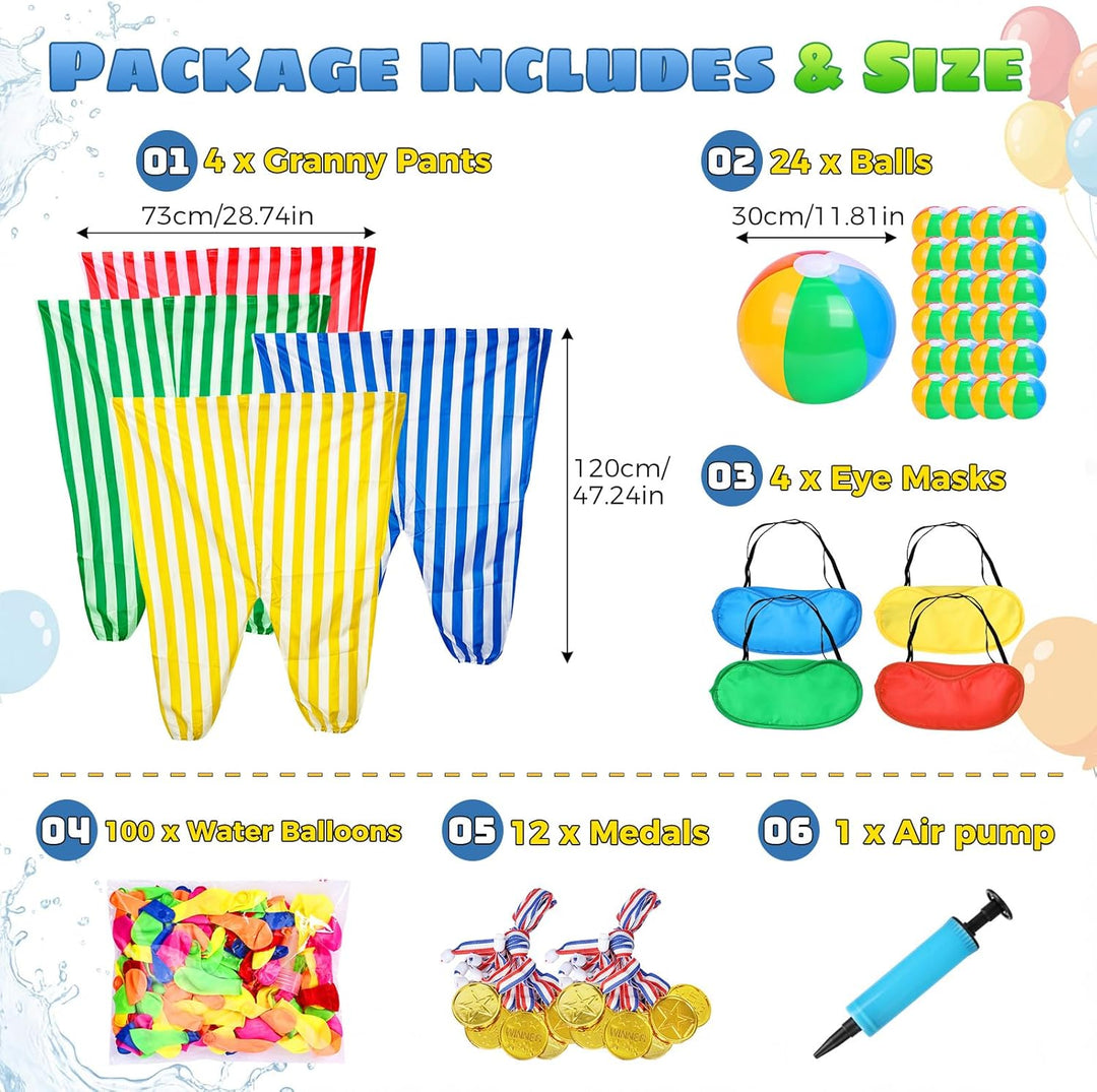 CWLAKON 145Pcs Granny Pants Gartenspiel 4er-Pack mit 24 Bällen, übergrosse Riesenhose Outdoor-Spiel