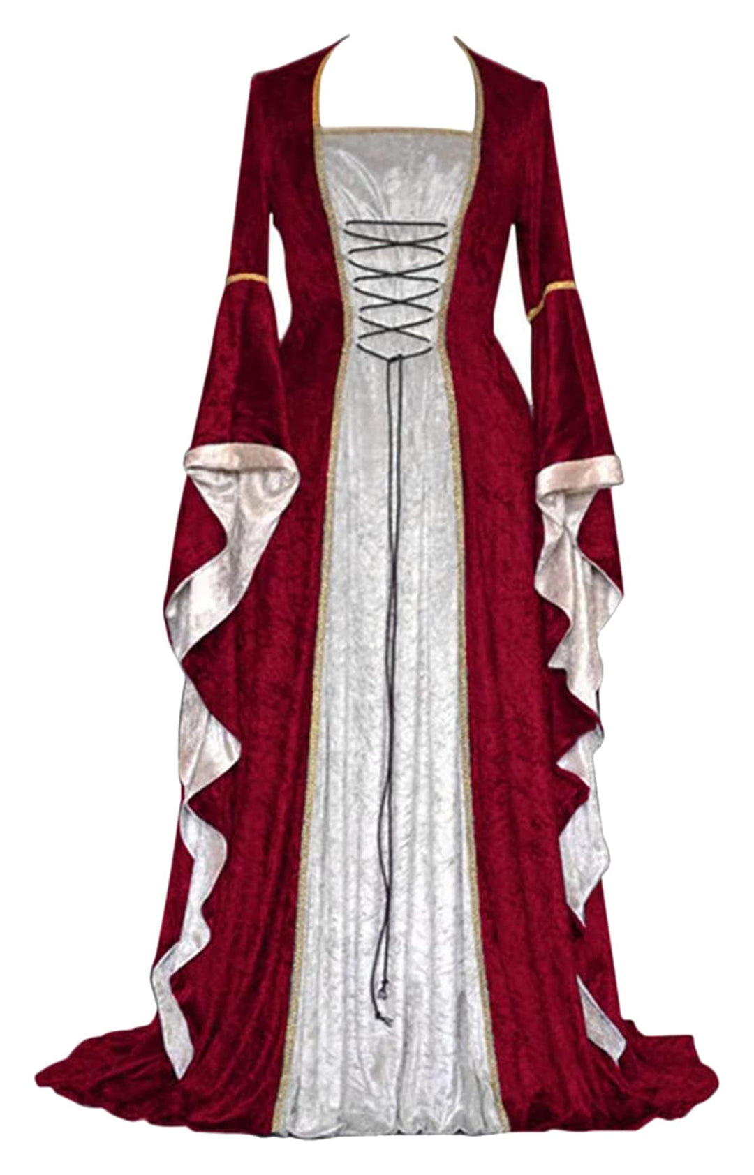Damen Retro Mittelalter Kleid mit Trompetenärmel, Mittelalterliche Viktorianischen Königin Kleider R