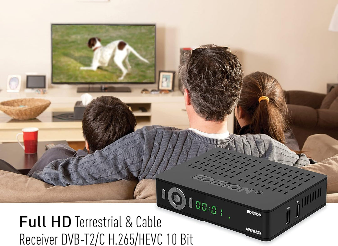 Edision PING T2 C Terrestrischer & Kabel Receiver DVB-T2 C H.265 HEVC Kartenleser Full HD PVR, 2xUSB