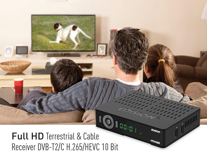 Edision PING T2 C Terrestrischer & Kabel Receiver DVB-T2 C H.265 HEVC Kartenleser Full HD PVR, 2xUSB