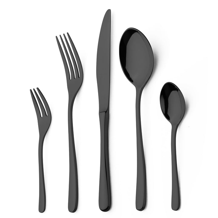 Alata Vienna 18/10 Edelstahl Poliert, Besteck Set 6 Personen Schwarz, Essbesteck 30 teilig, Glänzend