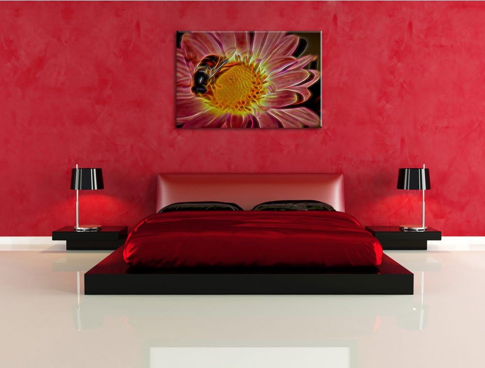 Biene auf Margarete Deluxe Format: 100x70 cm auf Leinwand, XXL riesige Bilder fertig gerahmt mit Kei