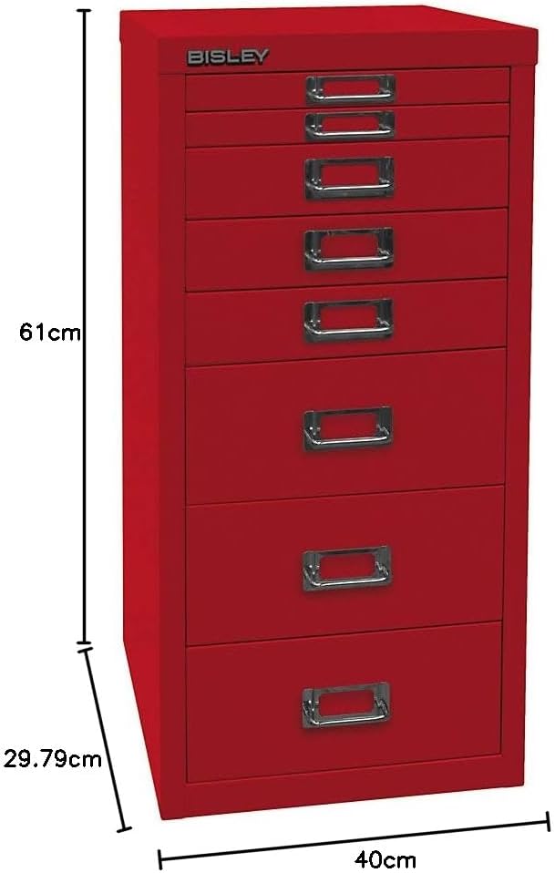 BISLEY MultiDrawer, 29er Serie, DIN A4, 8 Schubladen, Metall, 670 Kardinalrot, 38 x 27.9 x 59 cm