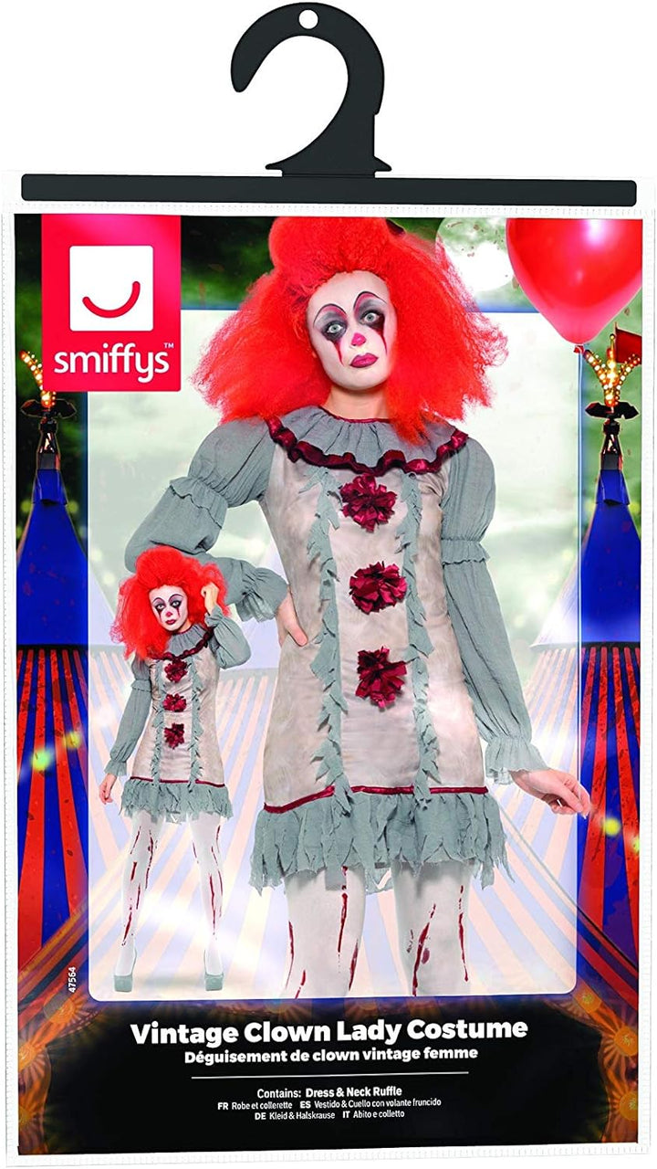 Vintage Clown Lady Costume (S) S - UK Size 08-10 Grau und Rot, S - UK Size 08-10 Grau und Rot