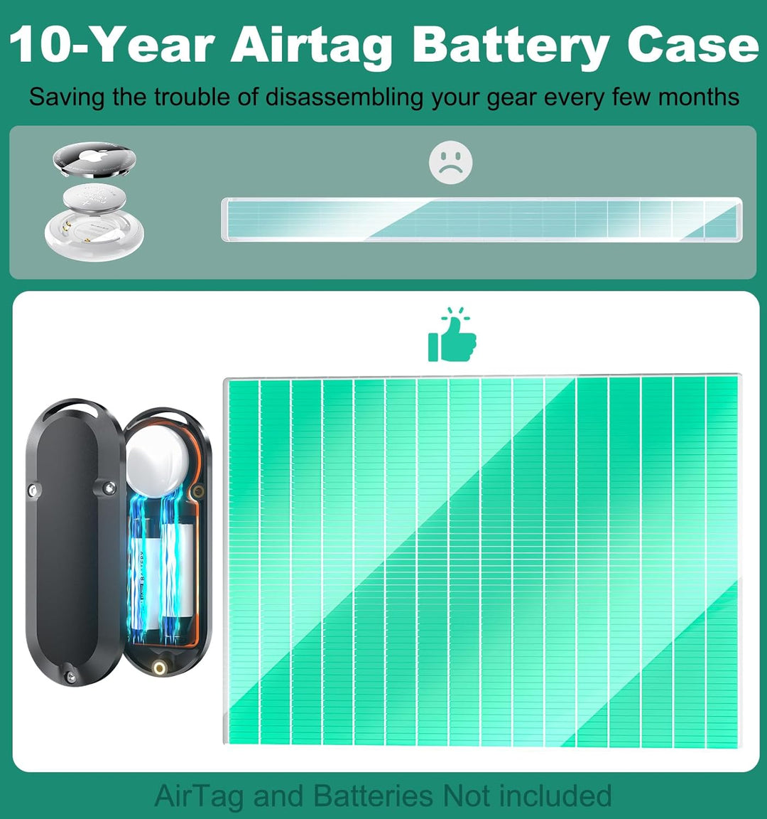 Battery Case for Airtag 1Pack 10-jährige Lebensdauer der Lebensdauer für Airtag, wasserdichtes Halte