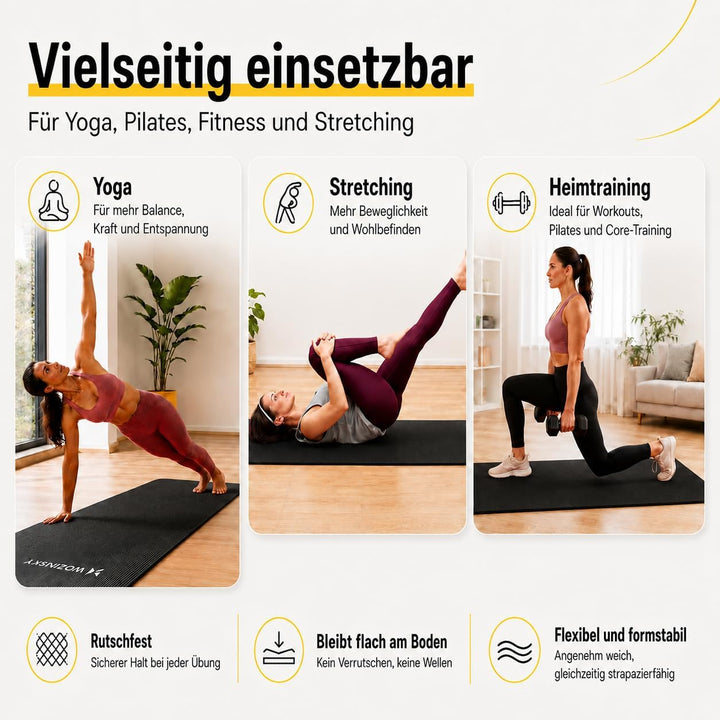 WOZINSKY Fitness-Yogamatte, Fitnessmatte, Gymnastikmatte, Pilates-Trainingsmatte, Sportmatte mit Tra
