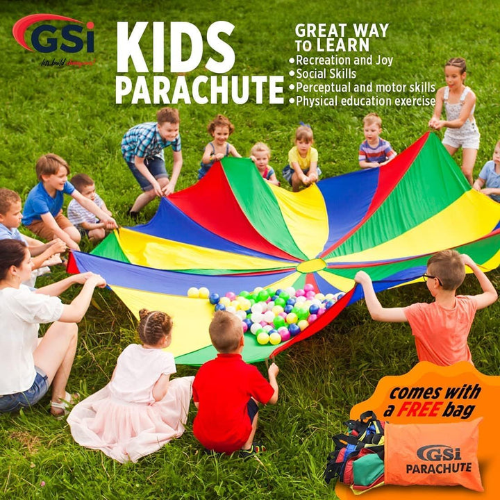 GSI Kids Play Parachute Rainbow Parachute Toy Tent Game for Children Gymnastics Cooperative Play and