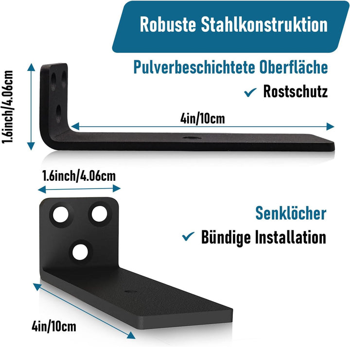6 Stück Regalträger, Schwerlastträger Schwarz Regalhalterung Wandträger Unterstützung Schwarz Metall