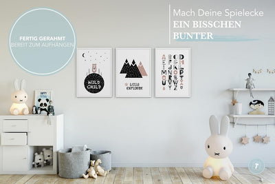 Papierschmiede® Kinderbilder 3er Set, A4 gerahmt in Holzrahmen (weiss), Geschenk für Jungen & Mädche