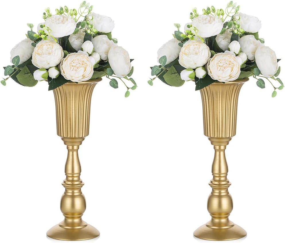 NUPTIO 2 Stück Geblühte Metall Trompetenvase Elegante Vase mit Mittelstücken für Hochzeitsfeiern, 31