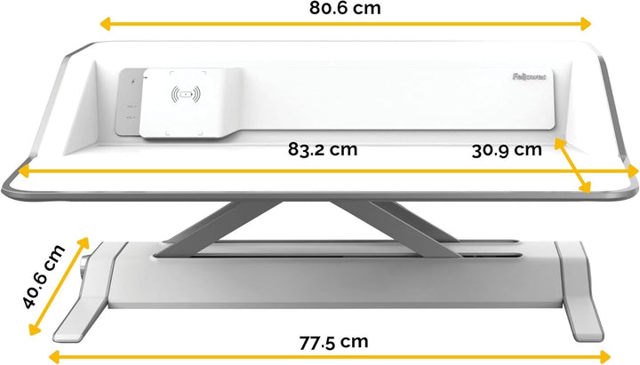 Fellowes höhenverstellbarer Sitz-Steh Schreibtischaufsatz Lotus DX, stufenlos höhenverstellbar mit S
